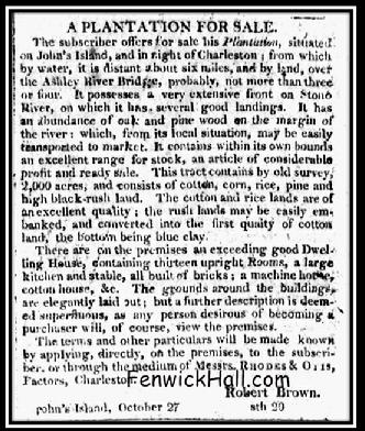 1810, Robert Brown sells Fenwick Castle