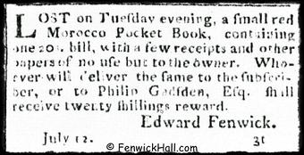 Edward Fenwick loses his wallet in 1794